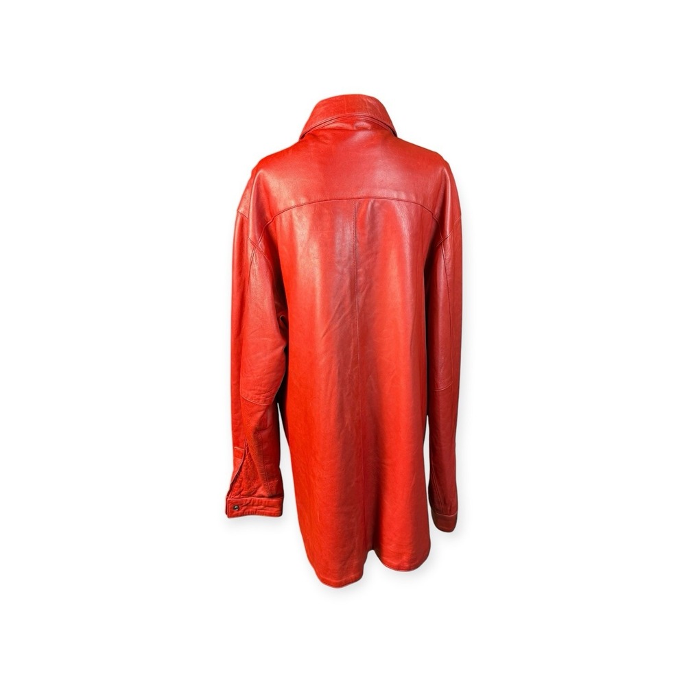 David Hayes Red Leather Shirt Jacket Snap Front Chest Pockets Mens XL - Picture 4 of 16